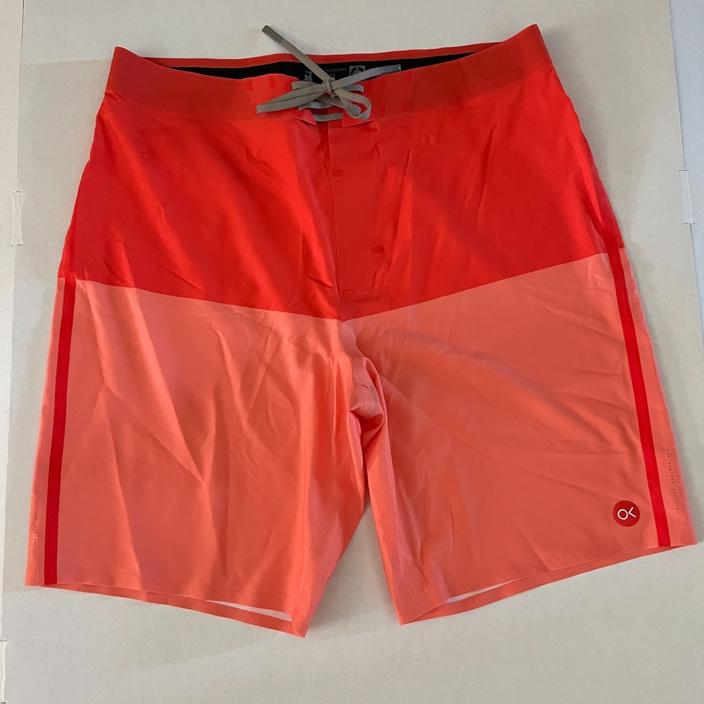 Outerknown Apex Boardshorts Mens 31 Red Orange Surf Swim Trunks Kelly Slater